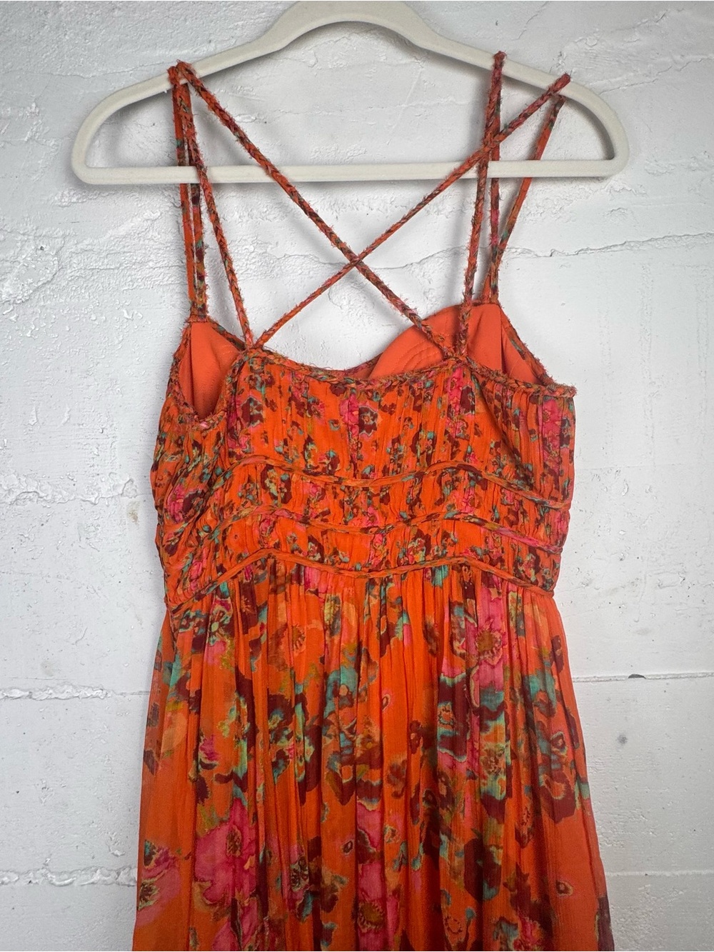 ULLA JOHNSON Ines Gown Orange Floral Smocked Maxi Dress Size 6 100% Silk Dress - Picture 5 of 16